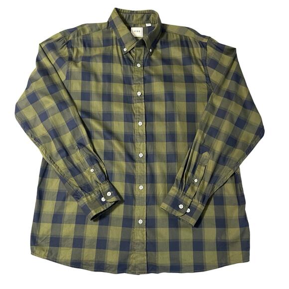 ROWM Casual Plaid Shirt Large Button Front Green Blue Lightweight Long Sleeve - Picture 1 of 8